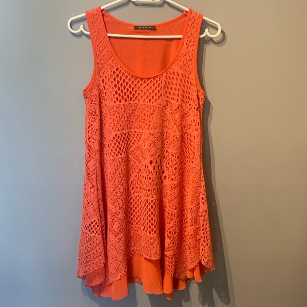 Suzy Shier Coral Lace Dress